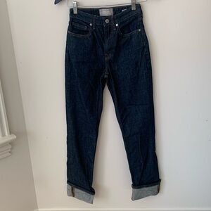 Everlane High Rise Straight Jeans Dark Denim Regular 24 Regular zip Low Stretch